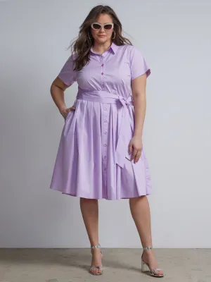 Plus Belted Button-Front Flare Shirtdress
