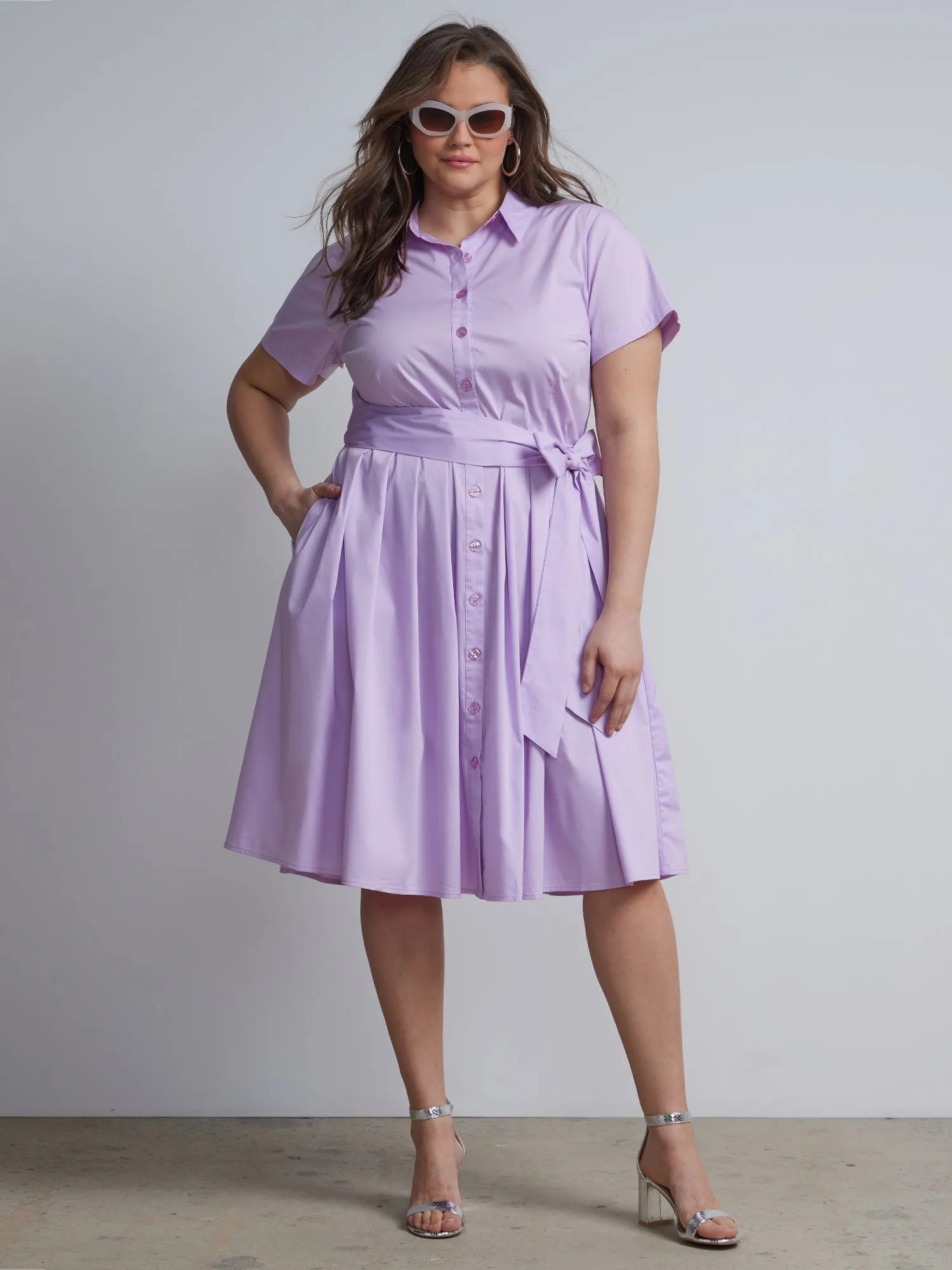 Plus Belted Button-Front Flare Shirtdress