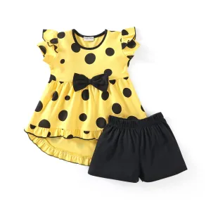 Polka Frill with Bow Top Shorts Set