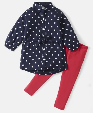 Polka Printed Full Sleeves Long Shirt Legging Set