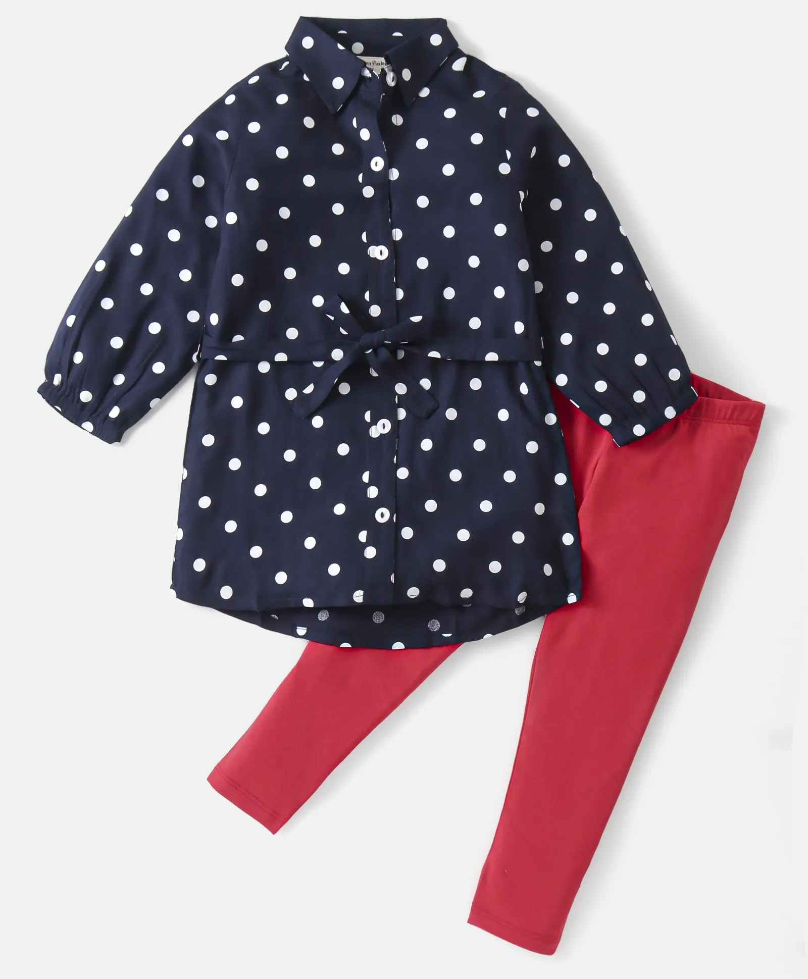 Polka Printed Full Sleeves Long Shirt Legging Set
