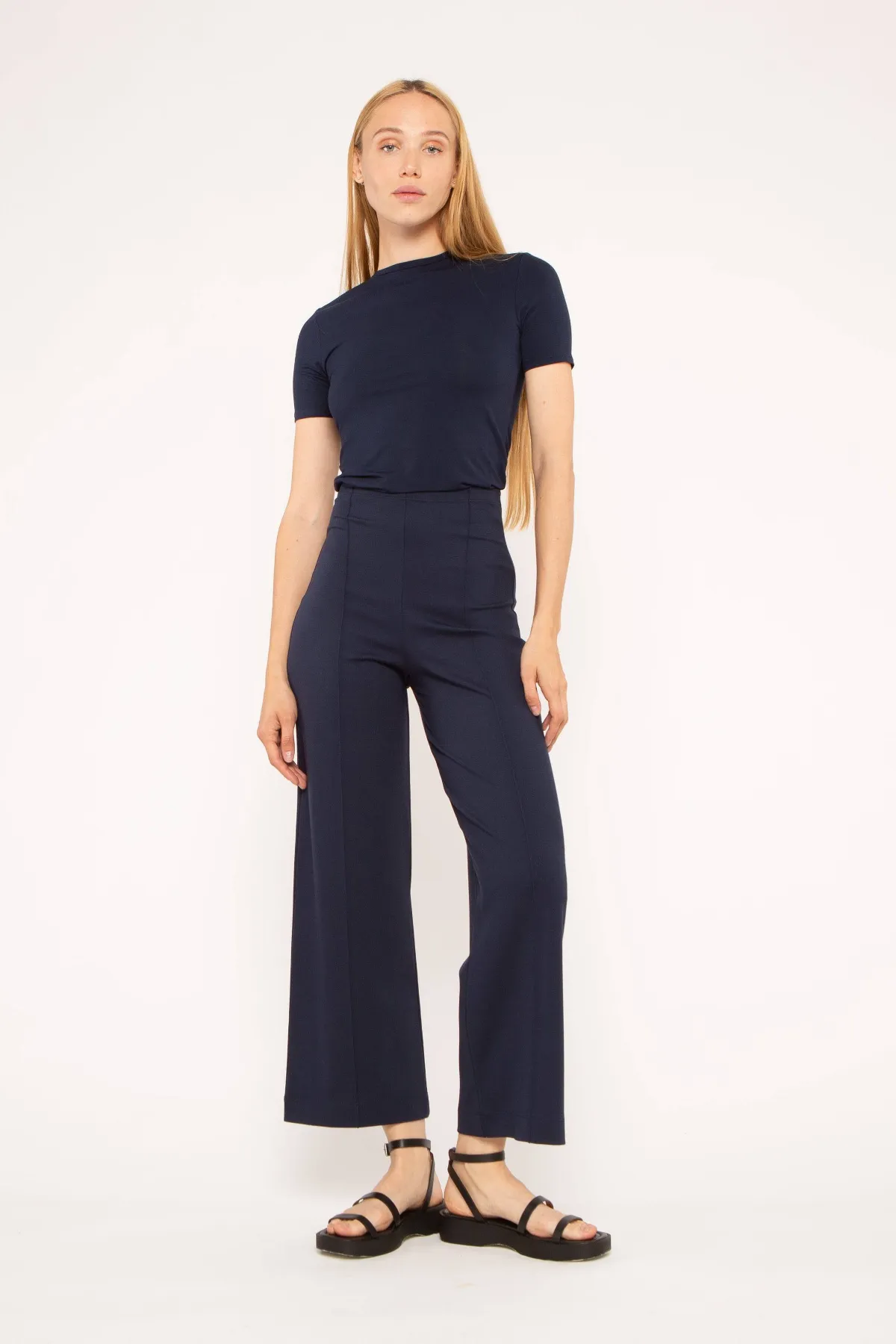 Ponte Knit Straight Leg Pant: Cropped