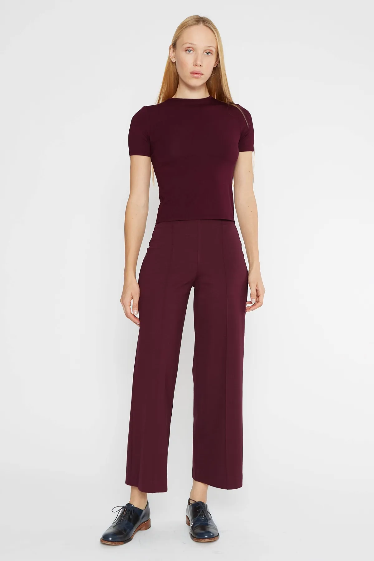 Ponte Knit Straight Leg Pant: Cropped