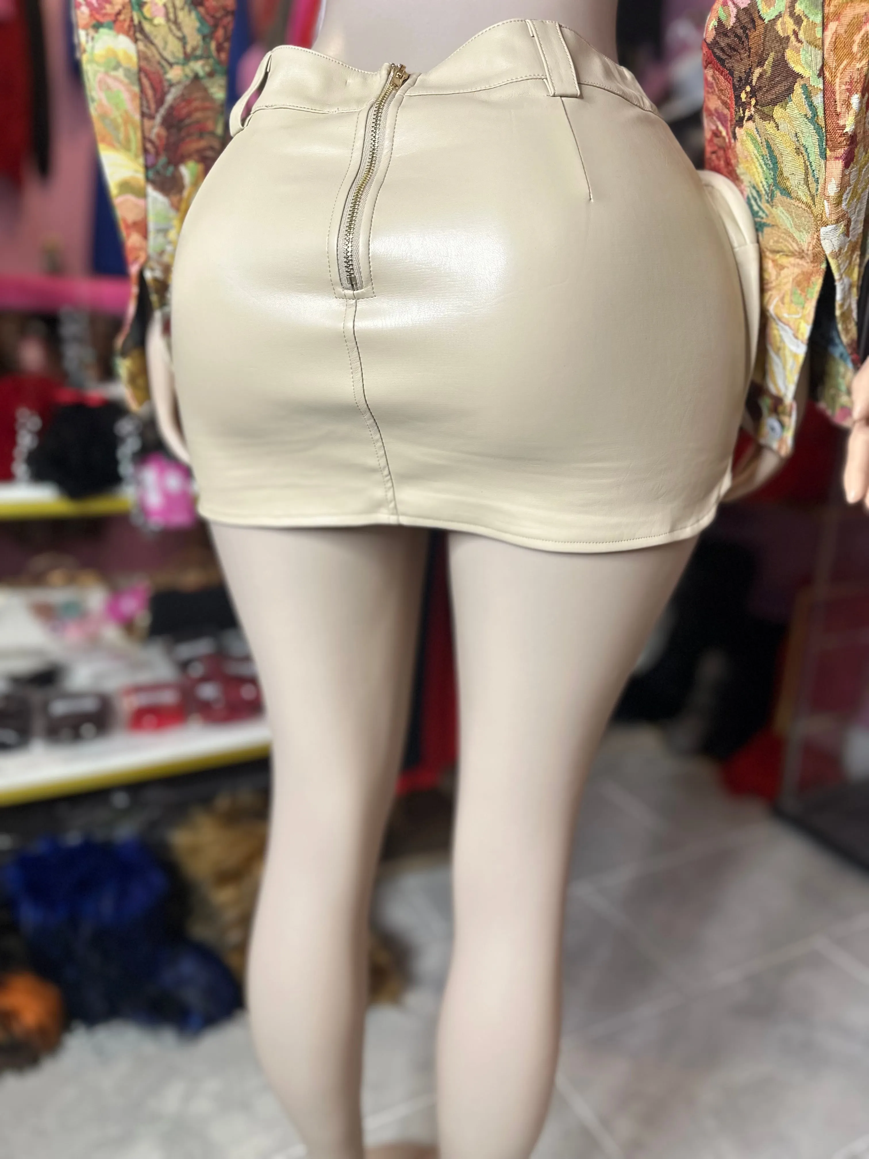PU Pocket Leather Mini Cargo Skirt- Lt Taupe