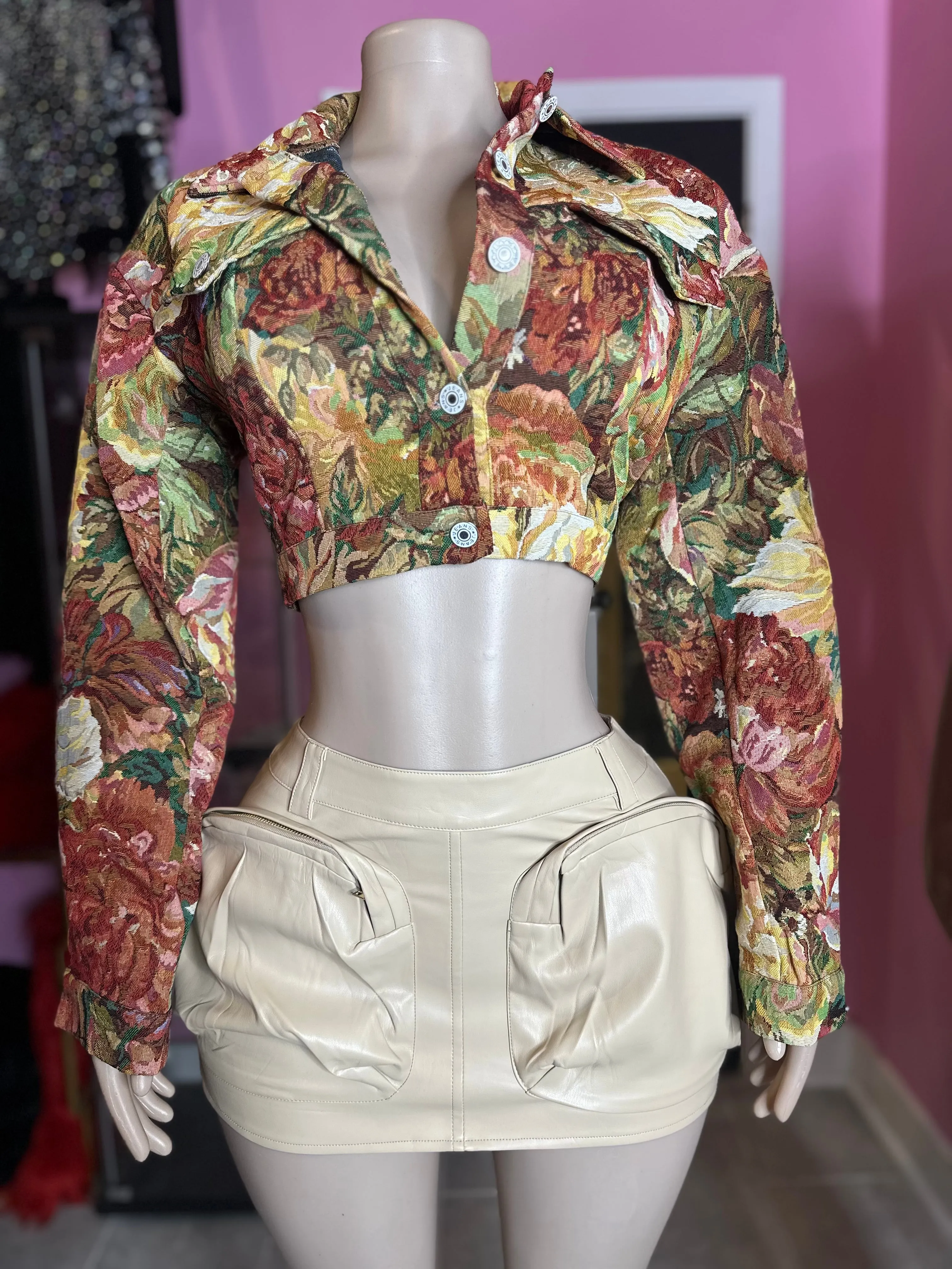 PU Pocket Leather Mini Cargo Skirt- Lt Taupe