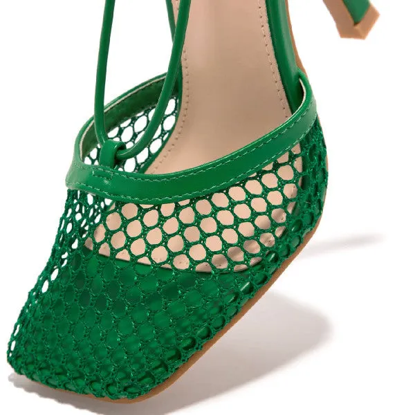 Purpdrank - Fishnet Squared Toe Lace Up Heels