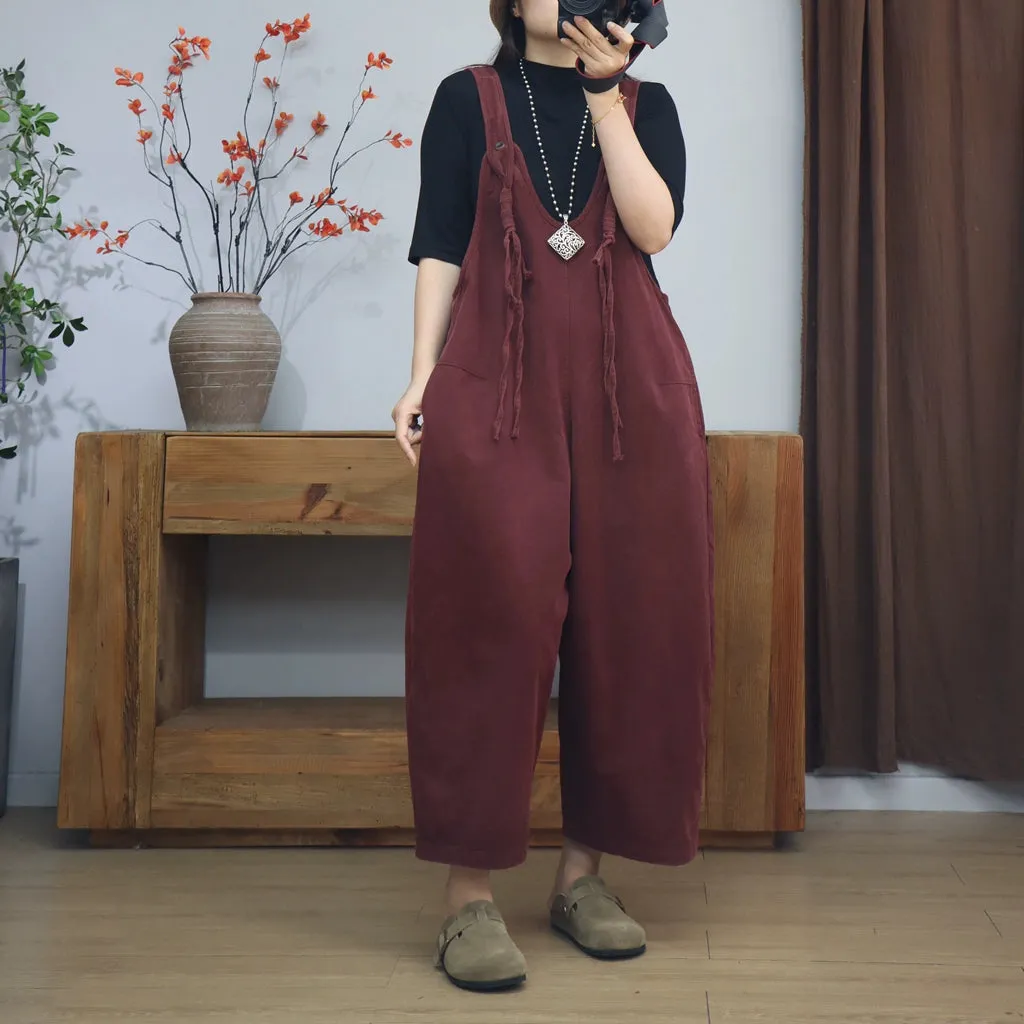 Retro Loose Angora Red Overalls Dungarees