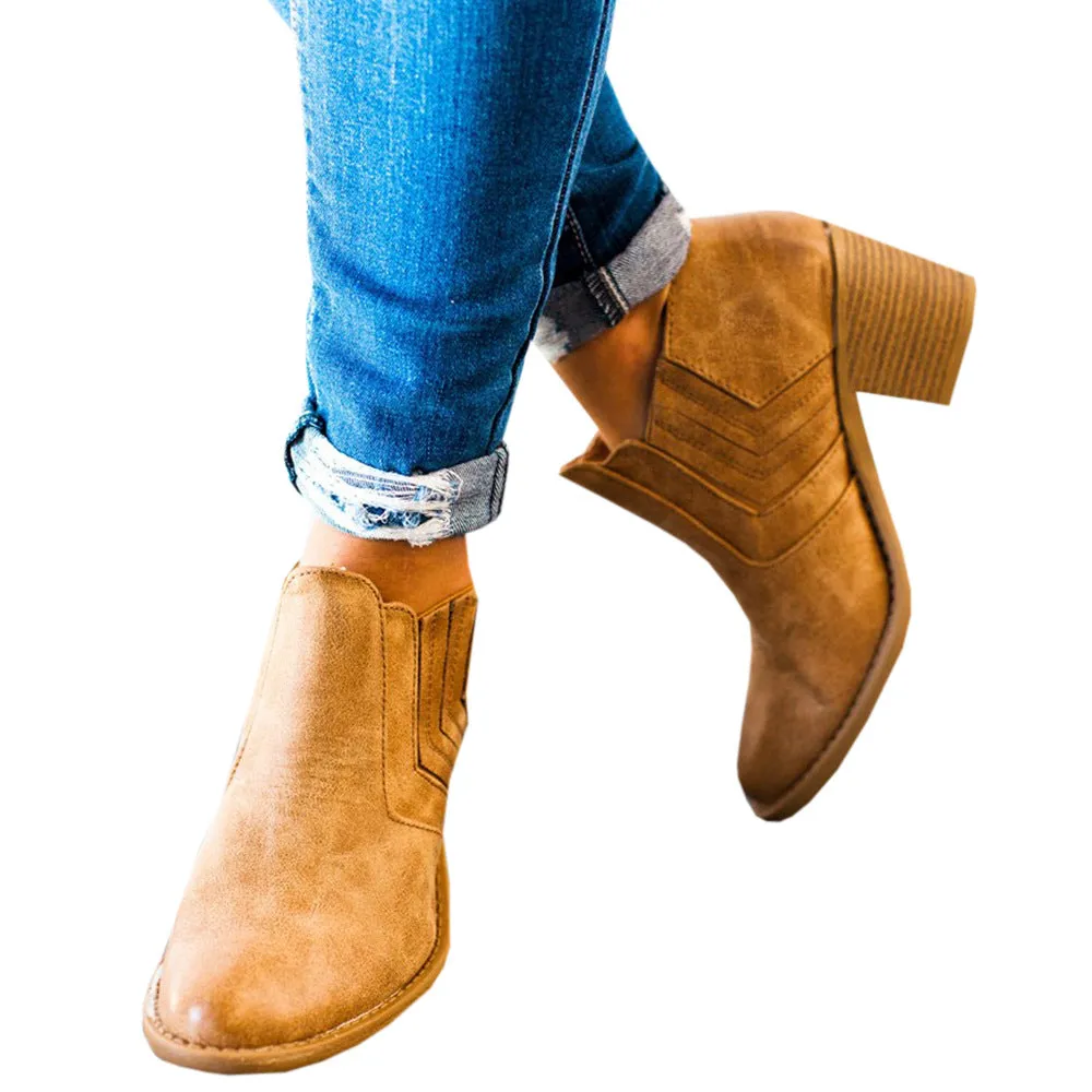 Retro Middel Chunky Heel Round Toe Ankle Boots