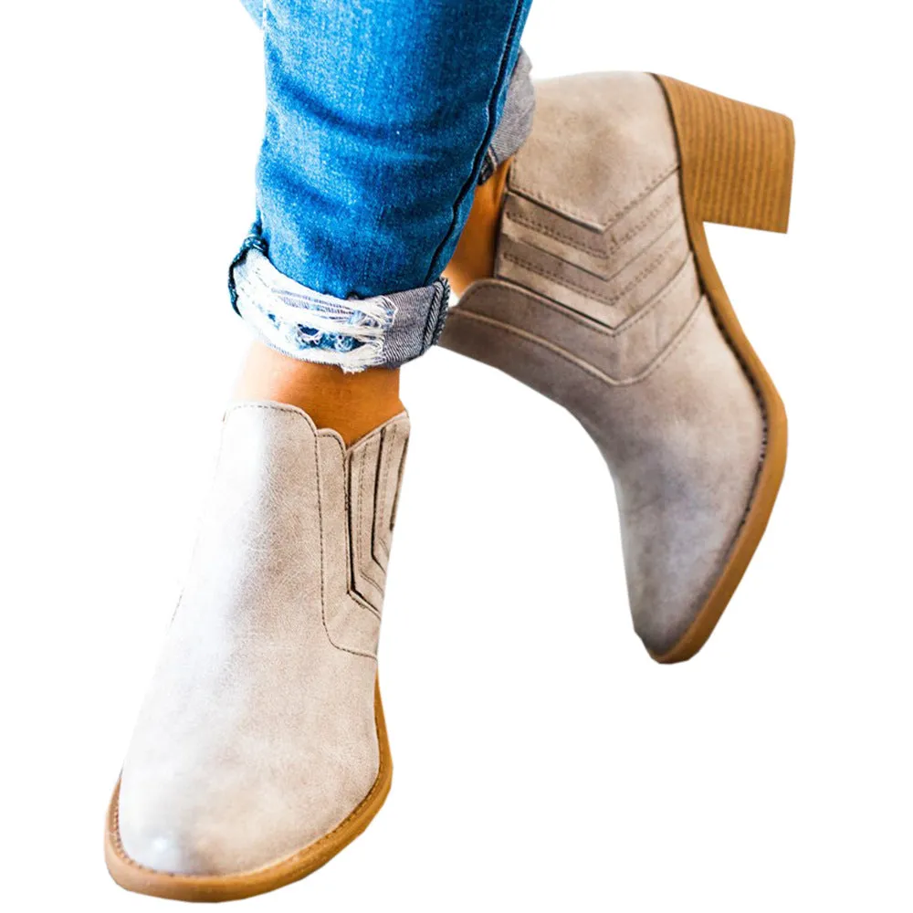 Retro Middel Chunky Heel Round Toe Ankle Boots