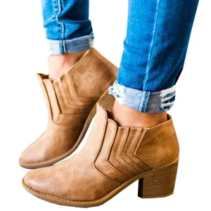 Retro Middel Chunky Heel Round Toe Ankle Boots