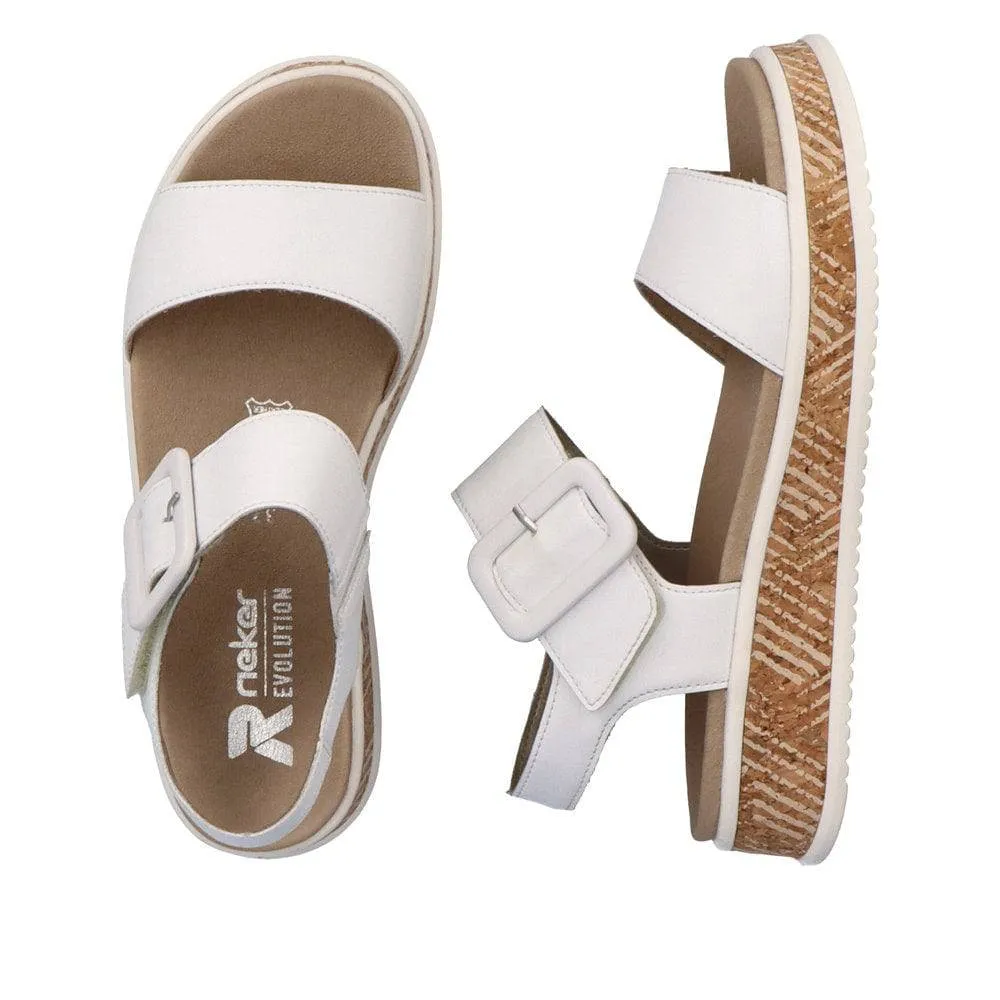 Rieker W0800-80 Ladies White Leather Touch Fastening Sandals