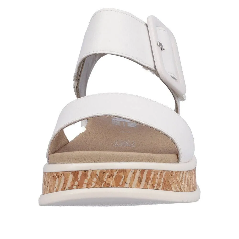 Rieker W0800-80 Ladies White Leather Touch Fastening Sandals