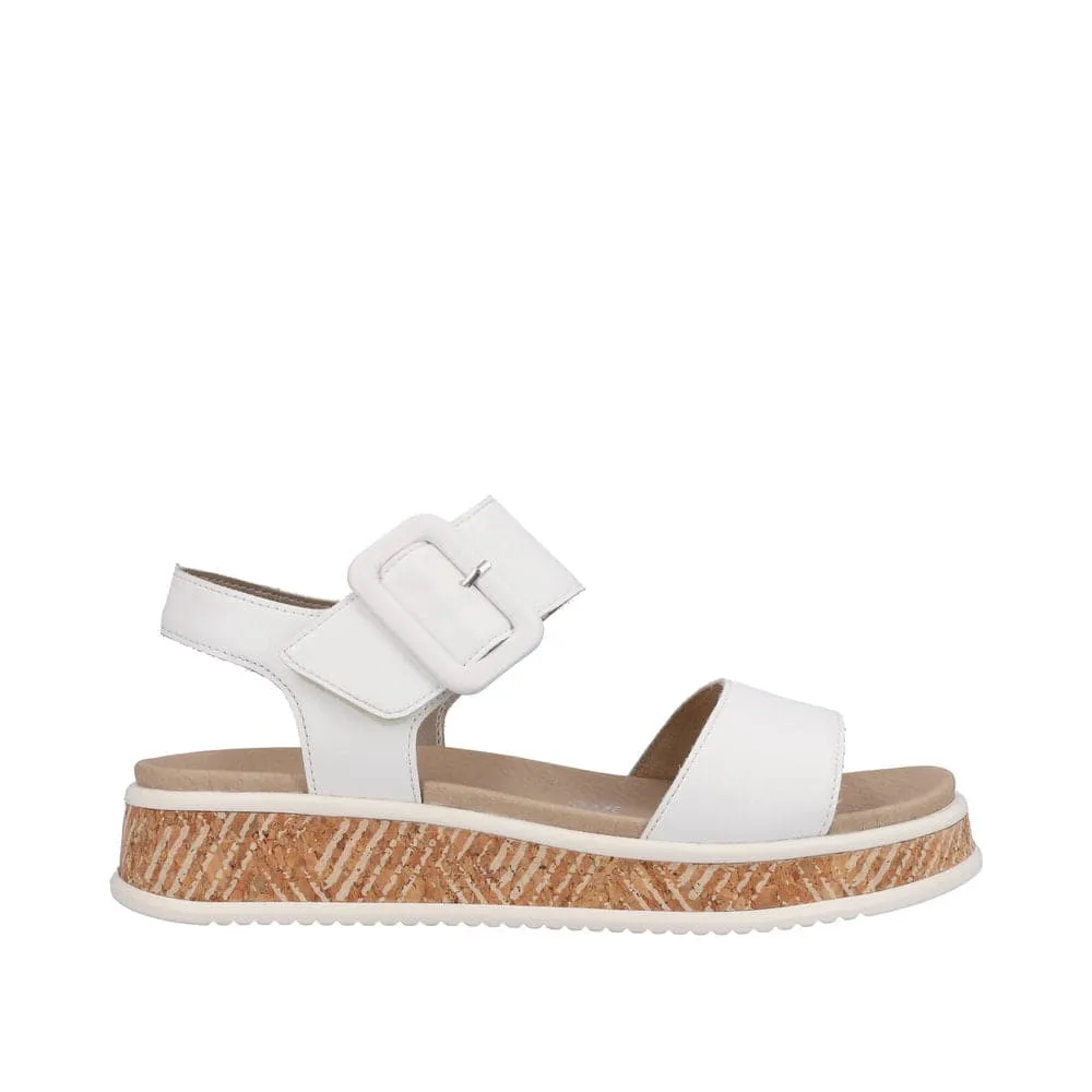 Rieker W0800-80 Ladies White Leather Touch Fastening Sandals