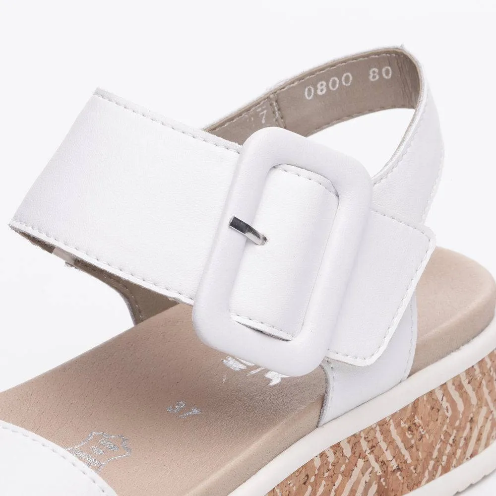 Rieker W0800-80 Ladies White Leather Touch Fastening Sandals