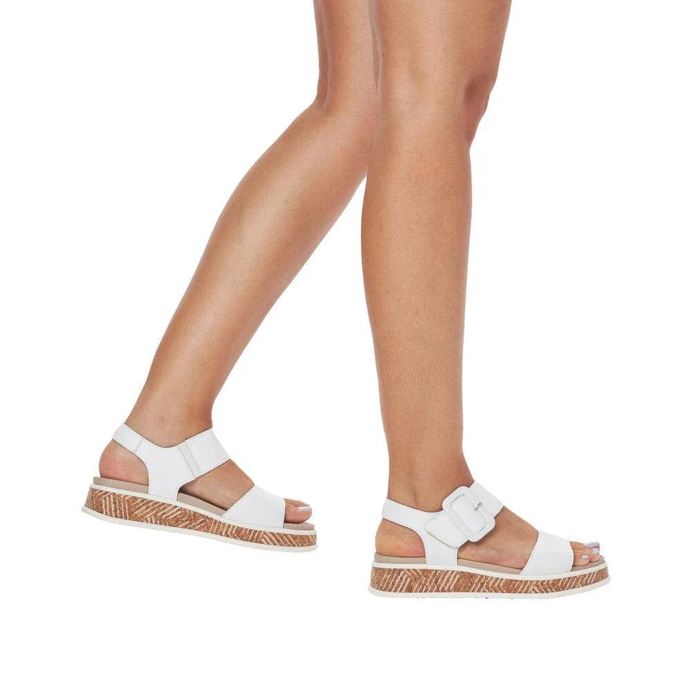 Rieker W0800-80 Ladies White Leather Touch Fastening Sandals