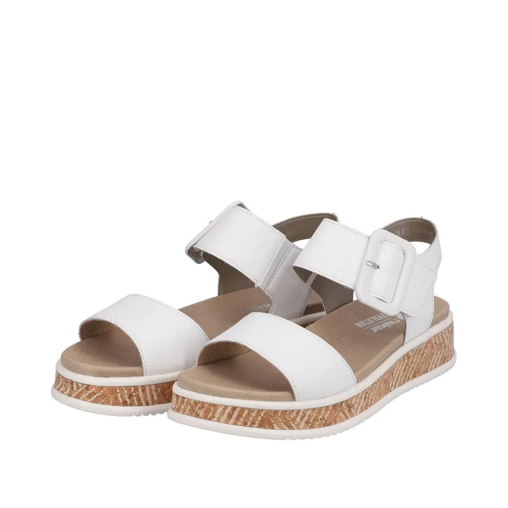 Rieker W0800-80 Ladies White Leather Touch Fastening Sandals