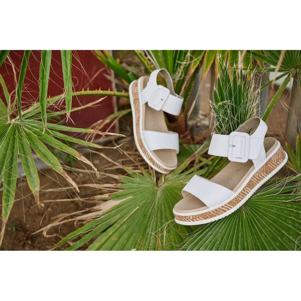 Rieker W0800-80 Ladies White Leather Touch Fastening Sandals