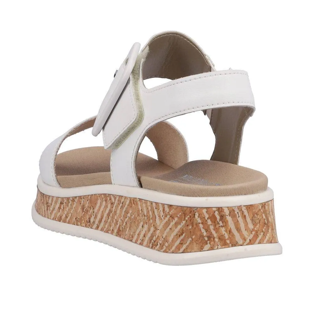 Rieker W0800-80 Ladies White Leather Touch Fastening Sandals