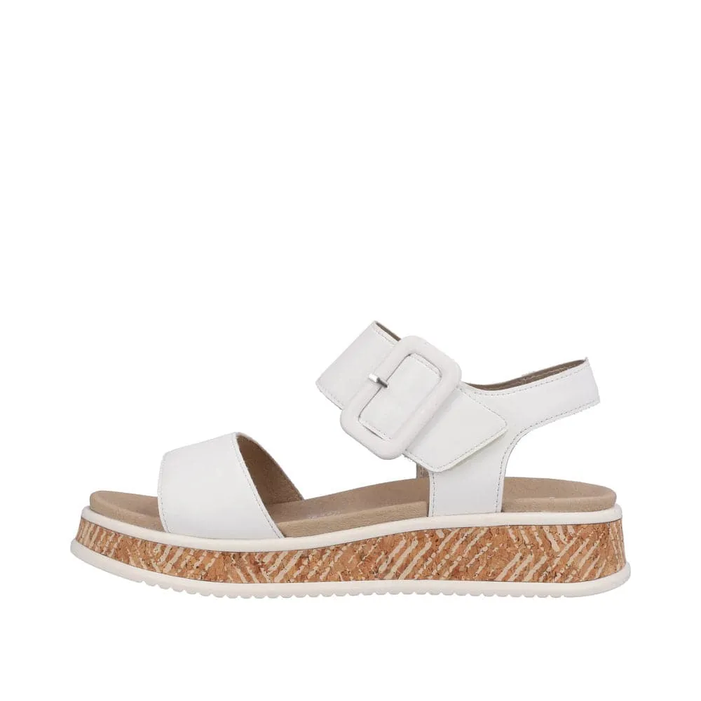 Rieker W0800-80 Ladies White Leather Touch Fastening Sandals