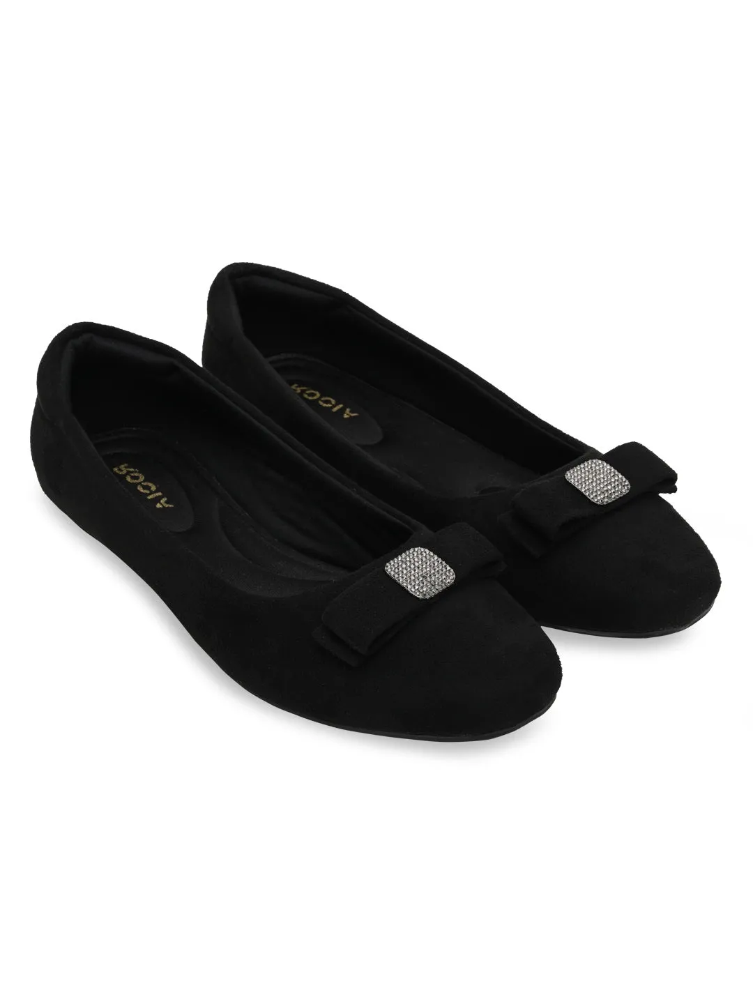 Rocia By Regal Black Women Suede Bow Ballerinas