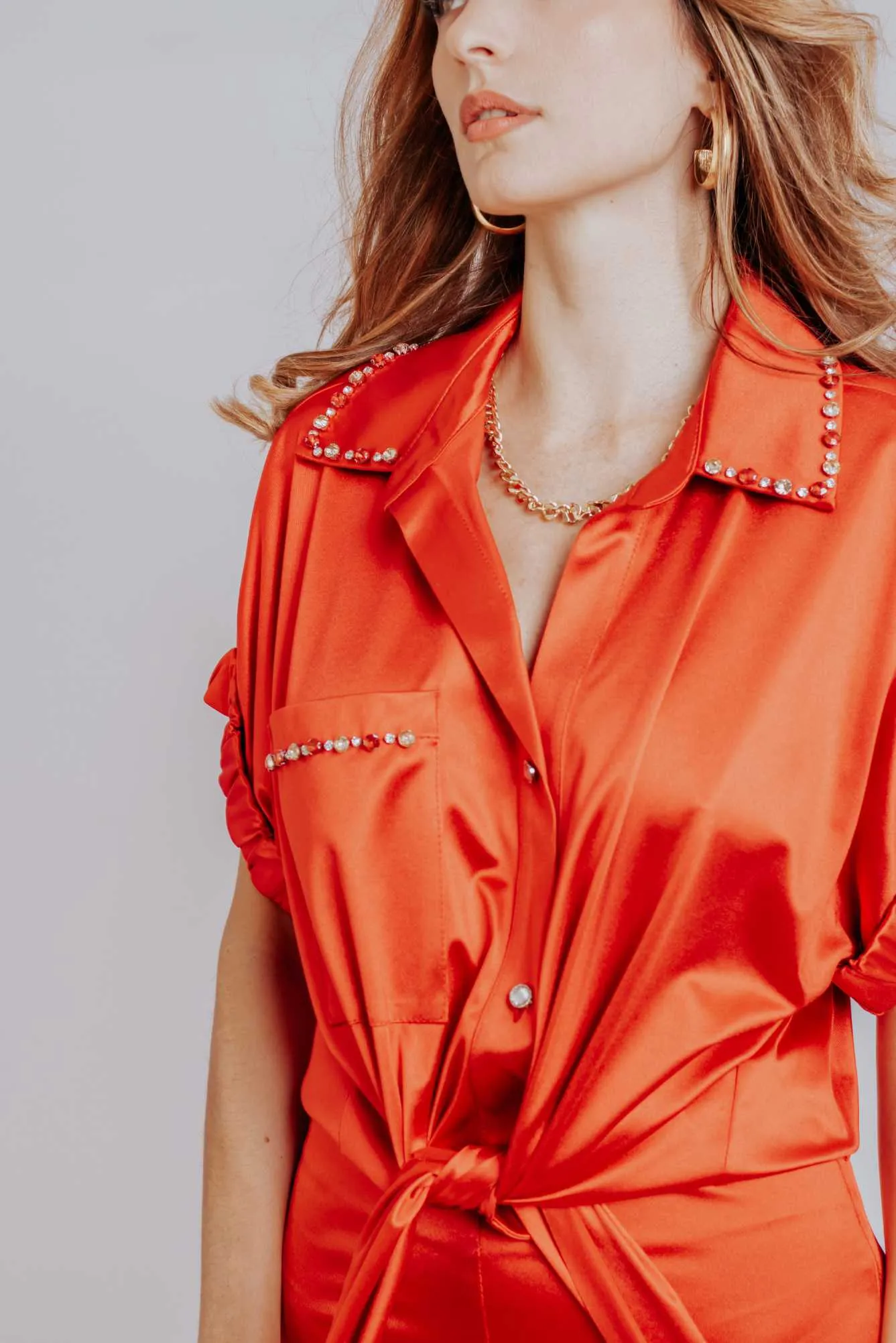 Rosie Tie Front Satin Shirt