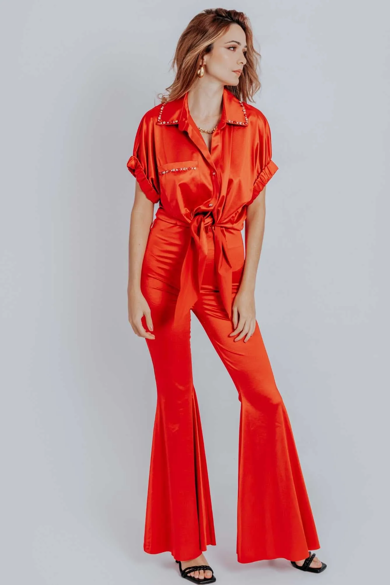 Rosie Tie Front Satin Shirt