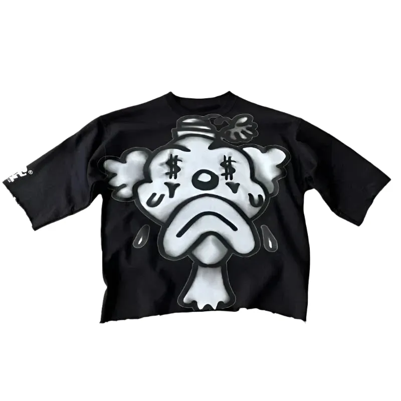Sad Clown Graphic T-shirt - Edgy Black Graphic Vintage Tee