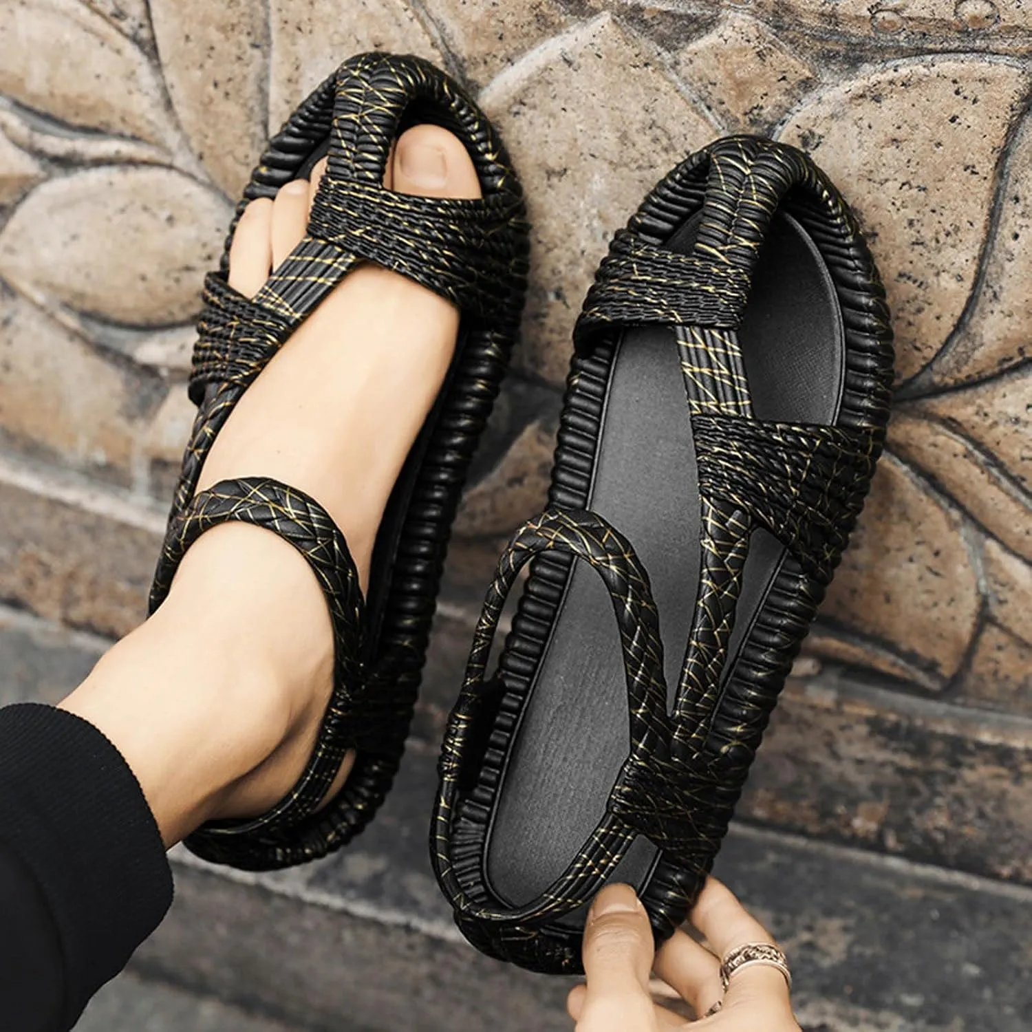 Sandals Men's EVA Woven Straw Shoes Retro Ethnic Couples Beach Handmade Shoes Large Size Women Sandals for