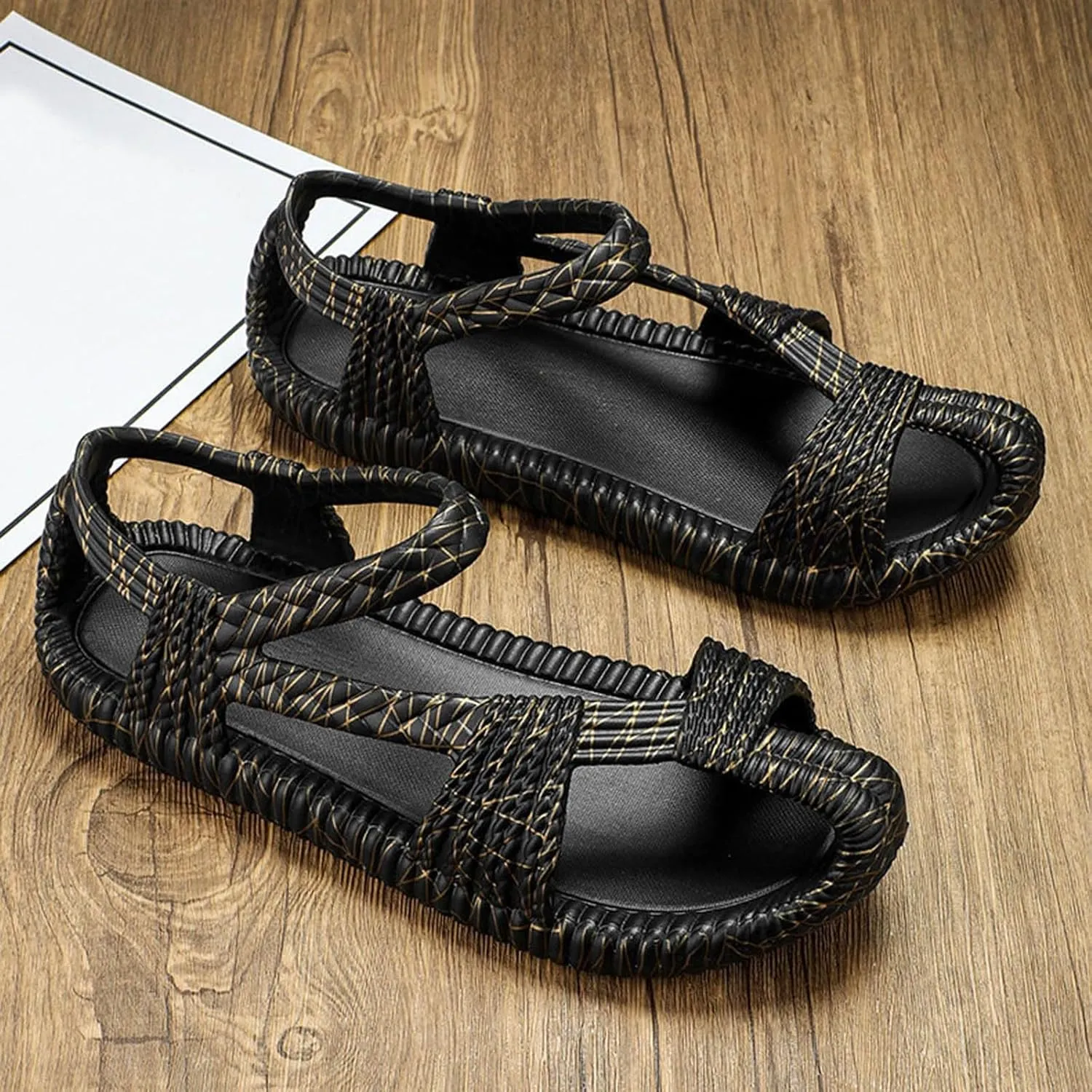 Sandals Men's EVA Woven Straw Shoes Retro Ethnic Couples Beach Handmade Shoes Large Size Women Sandals for