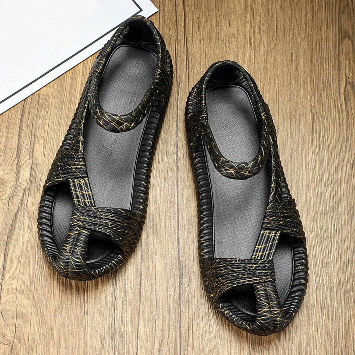 Sandals Men's EVA Woven Straw Shoes Retro Ethnic Couples Beach Handmade Shoes Large Size Women Sandals for