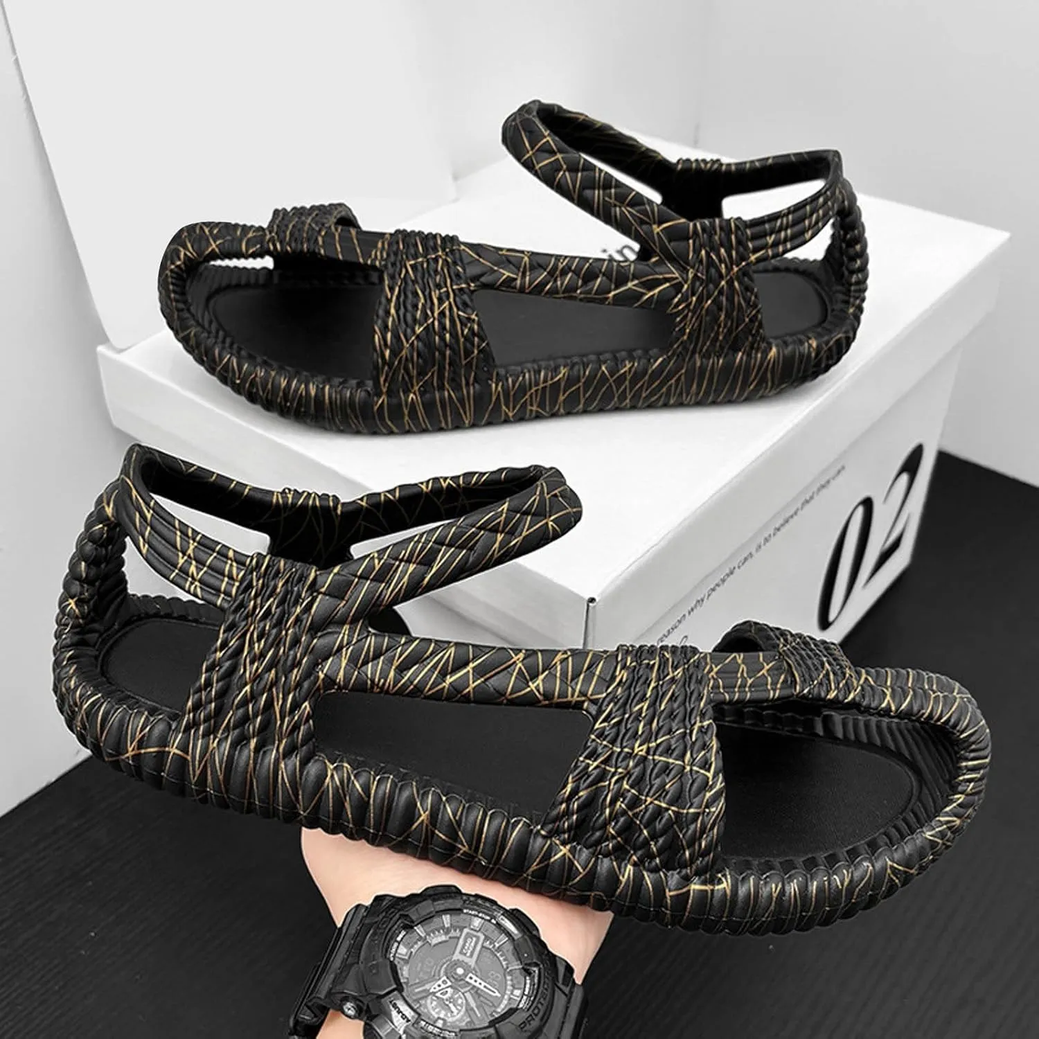 Sandals Men's EVA Woven Straw Shoes Retro Ethnic Couples Beach Handmade Shoes Large Size Women Sandals for