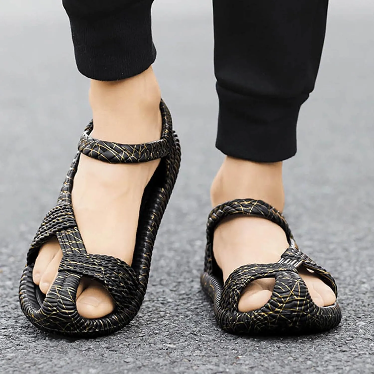 Sandals Men's EVA Woven Straw Shoes Retro Ethnic Couples Beach Handmade Shoes Large Size Women Sandals for