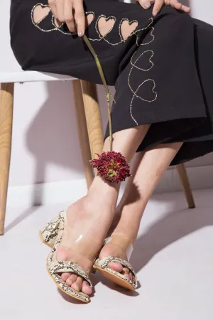 Snake Print 2 Strap Heels - Light Gold