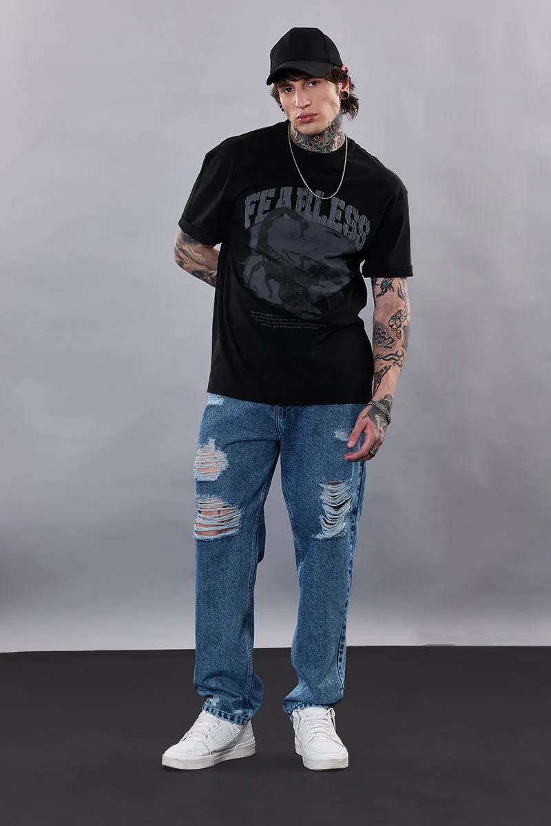 Snitch Revolution Fearless Black Printed Oversized T-Shirt