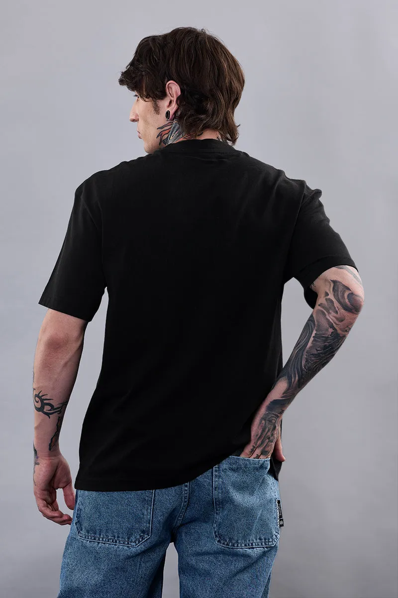 Snitch Revolution Fearless Black Printed Oversized T-Shirt