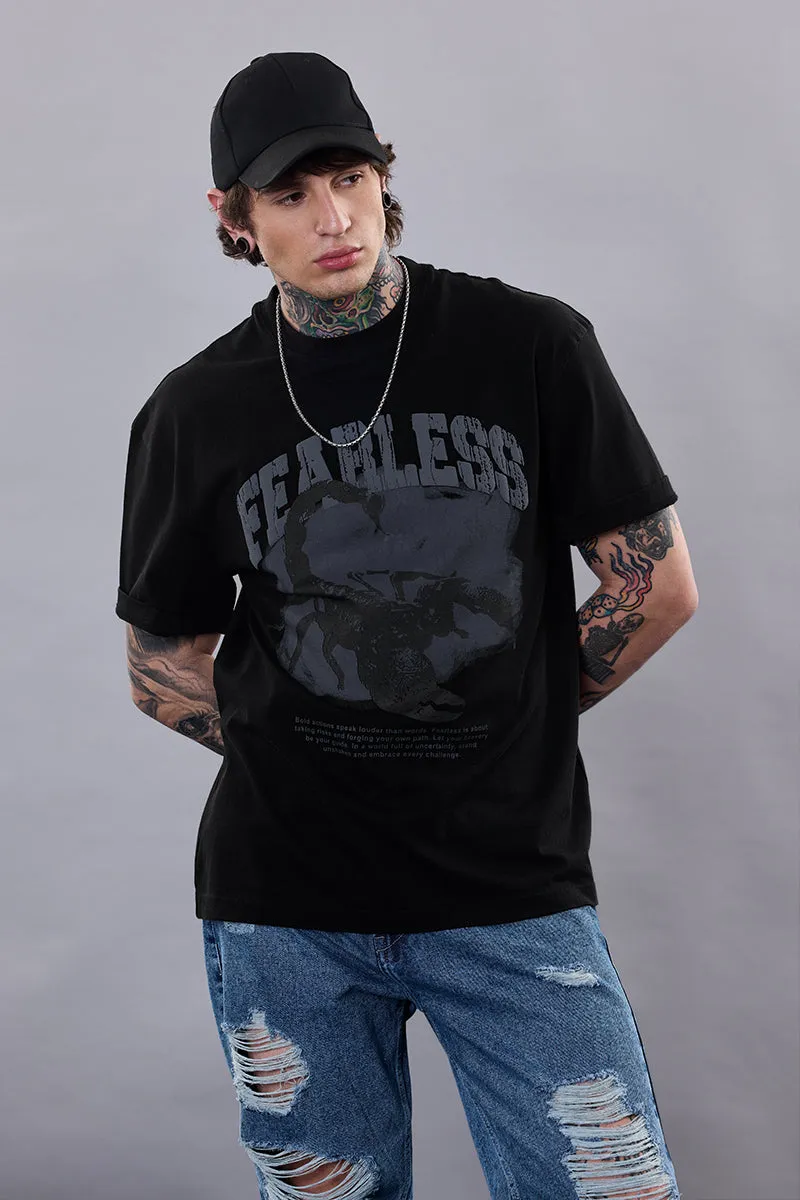 Snitch Revolution Fearless Black Printed Oversized T-Shirt
