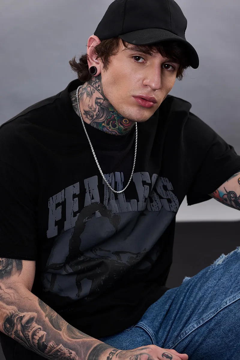 Snitch Revolution Fearless Black Printed Oversized T-Shirt