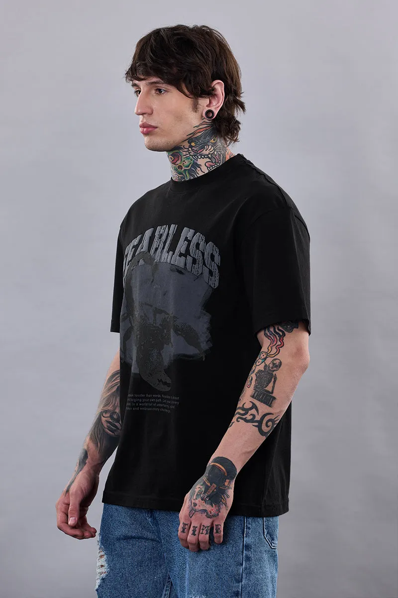Snitch Revolution Fearless Black Printed Oversized T-Shirt