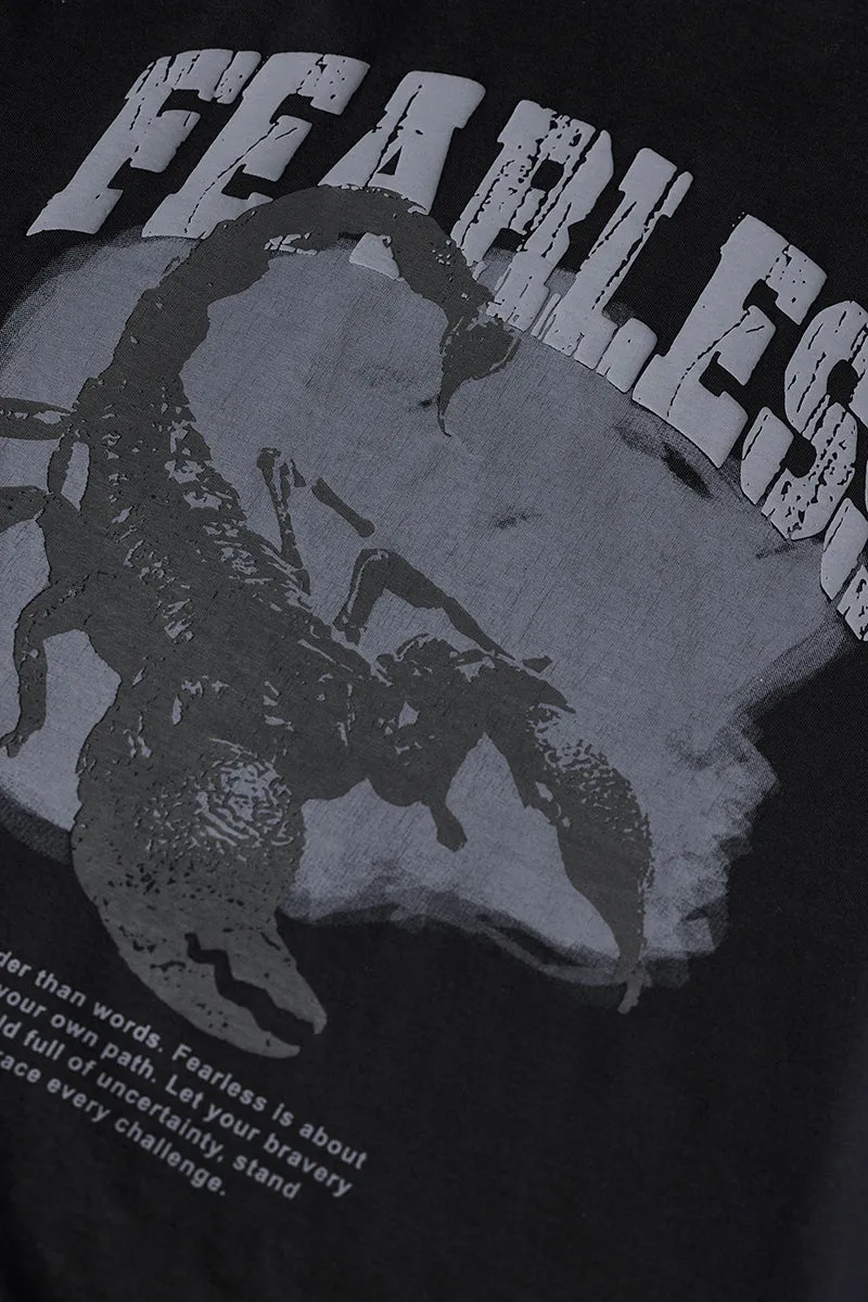 Snitch Revolution Fearless Black Printed Oversized T-Shirt