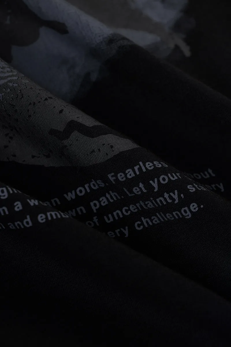 Snitch Revolution Fearless Black Printed Oversized T-Shirt