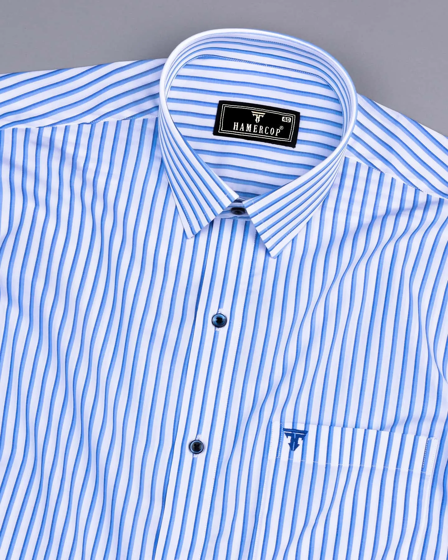 Stoffy Blue With White Stripe Formal Cotton Shirt