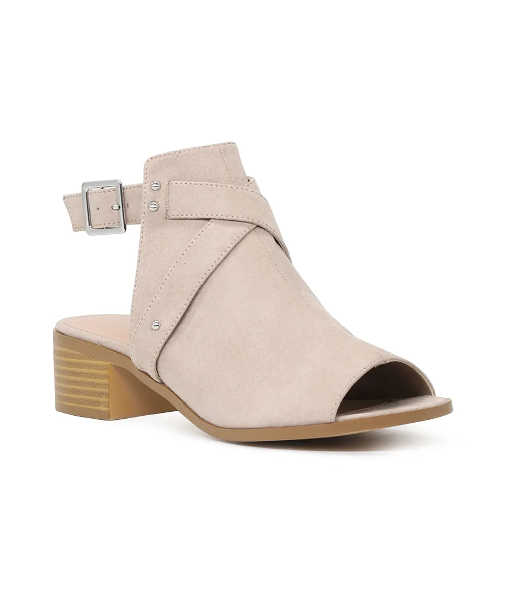 Stone Color Peep Toe Ankle Cut Strap Sandals