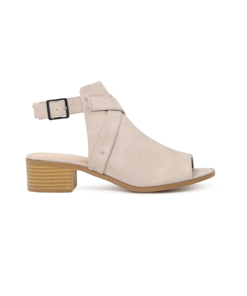 Stone Color Peep Toe Ankle Cut Strap Sandals