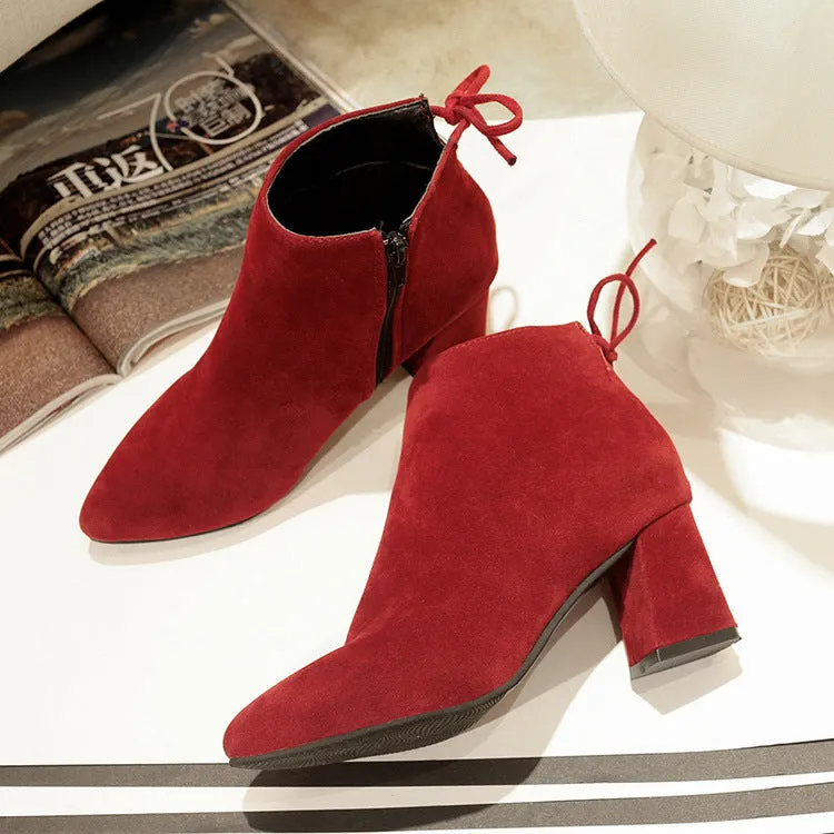 Suede Chunky Heel Pointed Toe High Heels