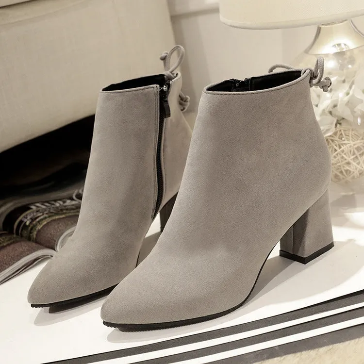 Suede Chunky Heel Pointed Toe High Heels