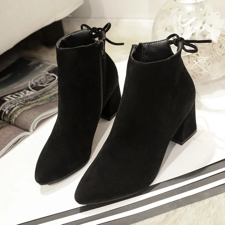 Suede Chunky Heel Pointed Toe High Heels