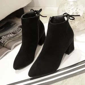 Suede Chunky Heel Pointed Toe High Heels
