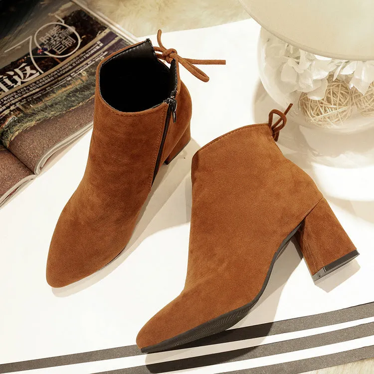 Suede Chunky Heel Pointed Toe High Heels
