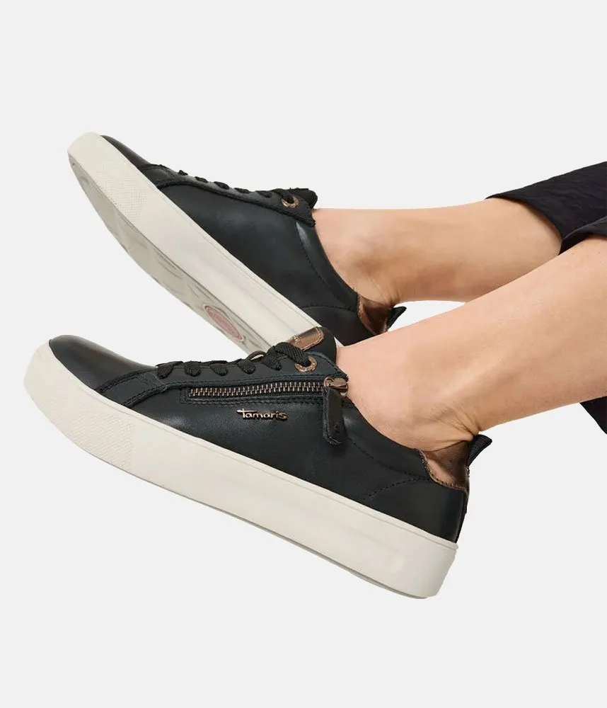 Tamaris Comfortable Black Leather Trainers