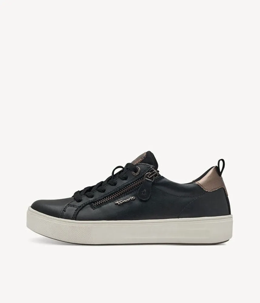 Tamaris Comfortable Black Leather Trainers
